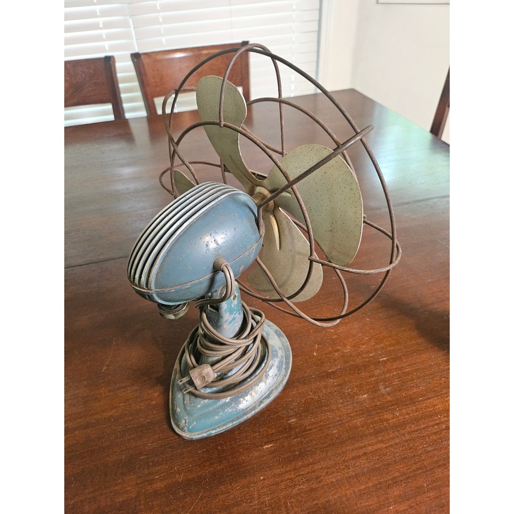 Westinghouse Electric Desk Fan Teal Blue Vintage Industrial Metal